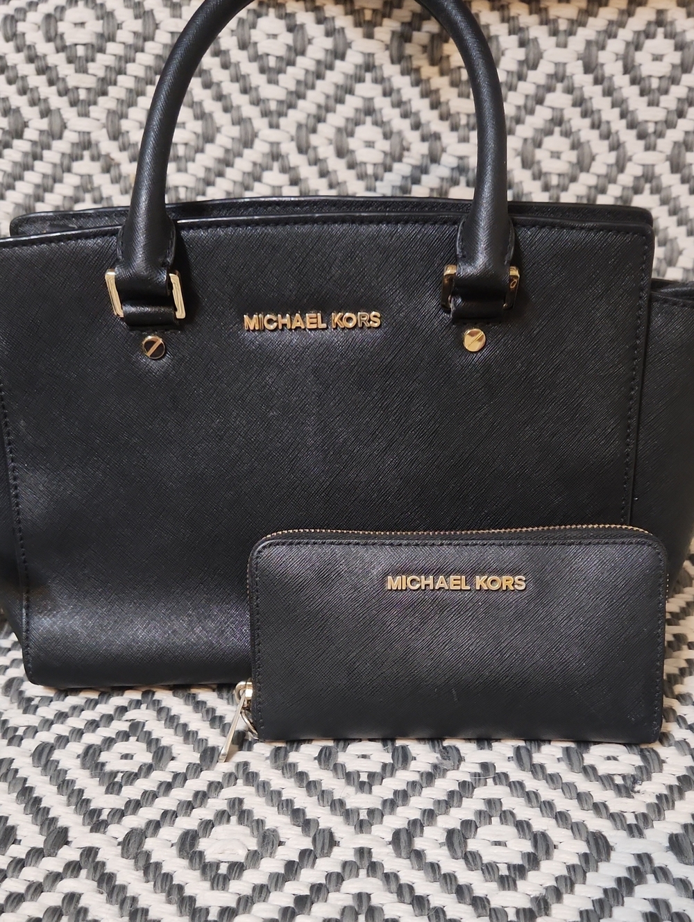 Michael Kors Black Saffiano Satchel with Matching Zip Wallet